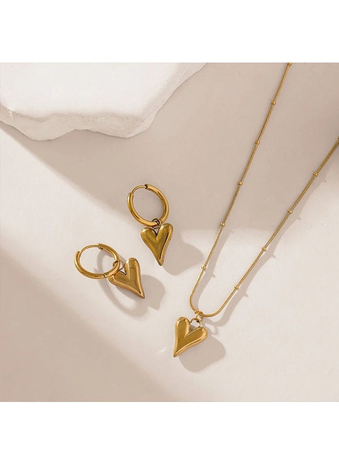 Generic - 316L Stainless Steel Gold Color Heart Love Necklace Earrings Trendy For Women New Party Gift Waterproof Jewelry Set - Image 1