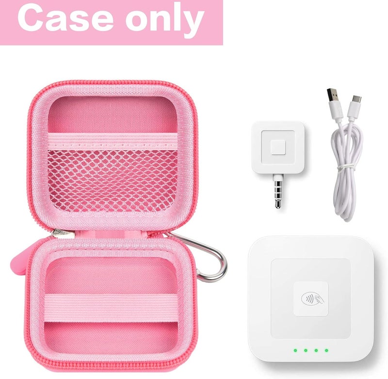 Comecase Chip Card Reader Scanner Case, Hard Carrying Bag Holder Fits Square A-SKU-0485 Contactless and Chip Reader with USB Charge Cable for EMV Chip Cards/Apple Pay/Android Pay/More - Pink - Image 2