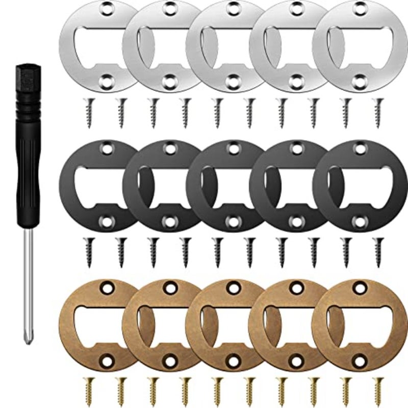 15 Sets Bottle Opener Inserts Kit Stainless Steel Round Bottle Openers Metal Inserts with Screws and Screwdriver for Bottles Opener DIY Resin Mould Kit - Image 1