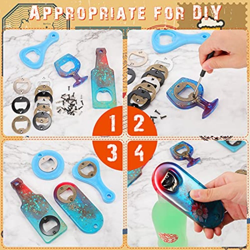 15 Sets Bottle Opener Inserts Kit Stainless Steel Round Bottle Openers Metal Inserts with Screws and Screwdriver for Bottles Opener DIY Resin Mould Kit - Image 3