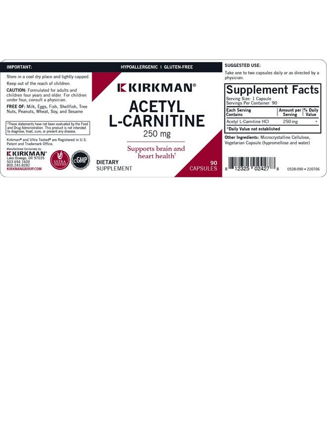 Kirkman Acetyl Lcarnitine 250 Mg 90 Capsules Supports Sustained Cellular Energy Production Hypoallergenic - Image 4