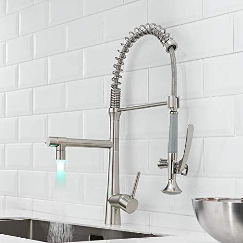 AIMADI Pull Down Kitchen Faucet with Sprayer,Commercial Single Handle Stainless Steel Brushed Nickel Kitchen Sink Faucet with LED Light - Image 2