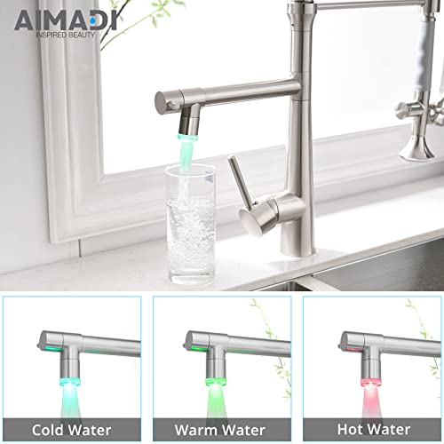 AIMADI Pull Down Kitchen Faucet with Sprayer,Commercial Single Handle Stainless Steel Brushed Nickel Kitchen Sink Faucet with LED Light - Image 3