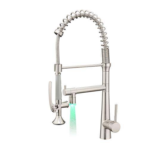 AIMADI Pull Down Kitchen Faucet with Sprayer,Commercial Single Handle Stainless Steel Brushed Nickel Kitchen Sink Faucet with LED Light - Image 1