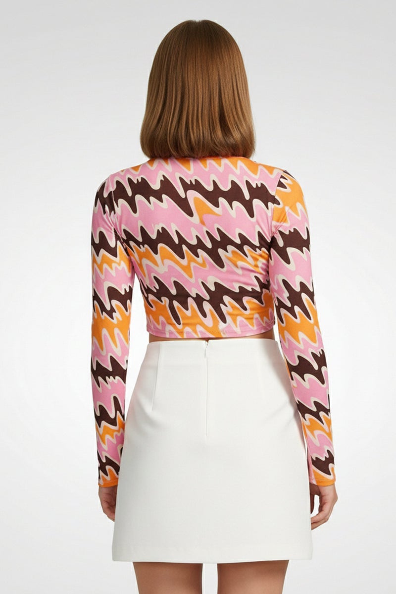 MONKI Women V-Neck Long Sleeve Abstract Print Top, Multicolor - Image 4