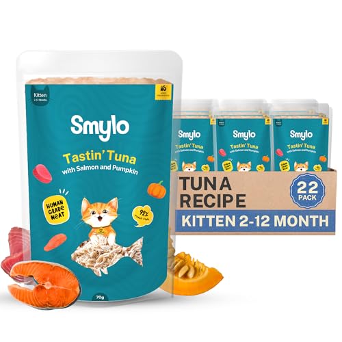 Smylo Natural Healthy Kitten Wet Food (2-12 Months) 70g x 22 Packs | Tuna, Salmon & Pumpkin | for Healthy Skin & Coat, Supports Digestion | No Preservatives & Grain Free | Vet-Formulated - Image 1