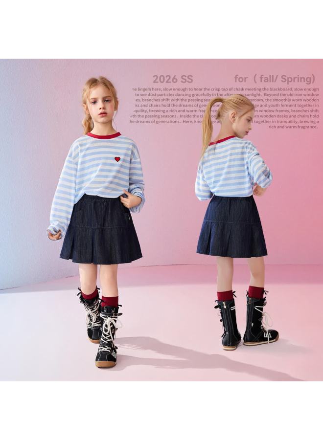 Ask Junior Kids Skirt  Spring Pleated Half Skirt School Style Girls' Mid-length Skirt Short Skirt - Image 1