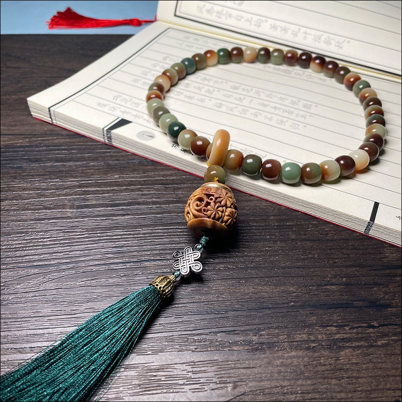 Jade Bodhi Lotus Carving Tassel Glow Fragrance Beads Handheld Dunhuang Color Old 10x 11mm [Green Sandalwood Lantern]] 