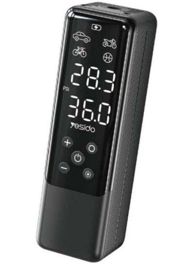Yesido VC05 Digital Display Car Inflation Pump, 100LM LED Lighting, Multiple Heat Dissipation, No Tire Damage, 1800 RPM, 50W Power, 4000mAh Battery, ABS + PC Material, Black - Image 1