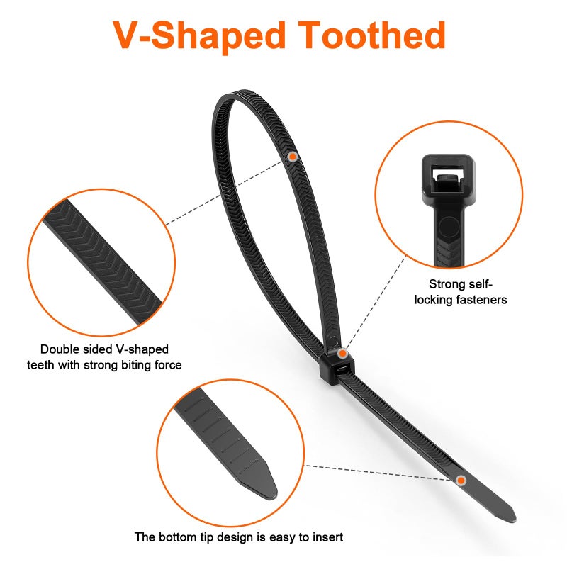JIANYANG Zip Ties Heavy Duty 12 inchï¼ŒV-Shaped Toothed Double Sided With 120 LBS Tensile Strength Cable Ties ï¼ŒExtra Large Wire Ties Adjustable Nylon Tie Wraps for Indoor Outdoor Patented Designï¼ˆ100 Pack Blackï¼‰ - Image 2
