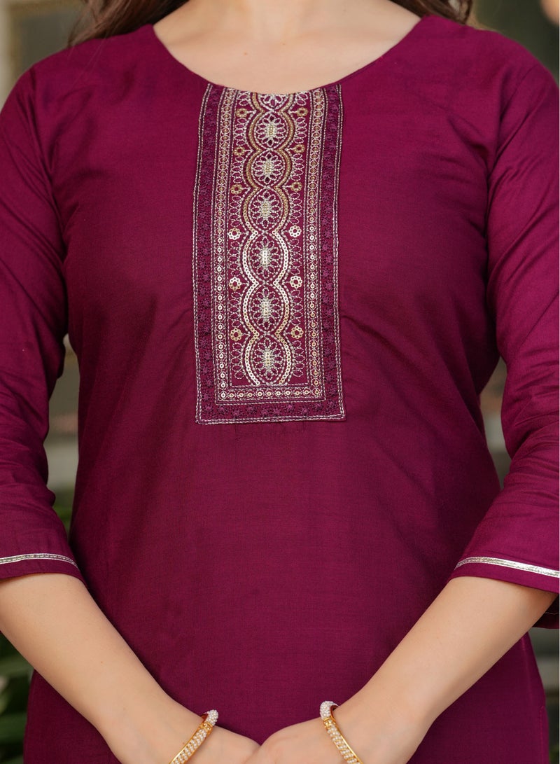 Women's Viscose Rayon Embroidery Straight Kurta with Pant and Dupatta Set.  - Image 5