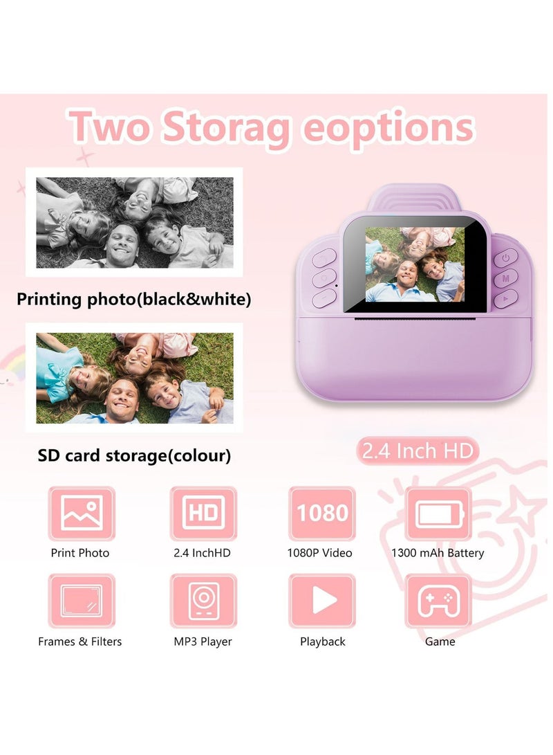 Kids Camera, 1080P Instant Printing Dual Camera, Photo Video, 2.4 Inch IPS LCD Screen, Built-in 1800mAh Battery, 32G TF Card, Birthday Festival Gift for Kids - Image 2