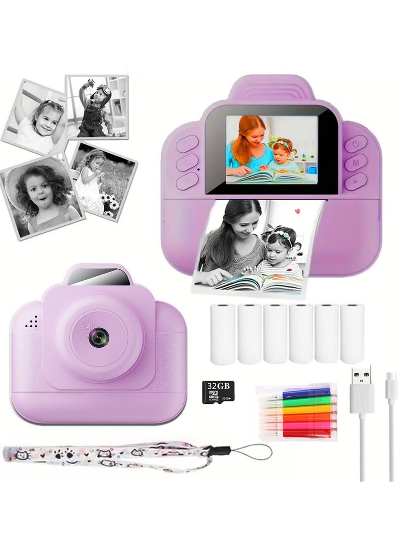 Kids Camera, 1080P Instant Printing Dual Camera, Photo Video, 2.4 Inch IPS LCD Screen, Built-in 1800mAh Battery, 32G TF Card, Birthday Festival Gift for Kids - Image 1