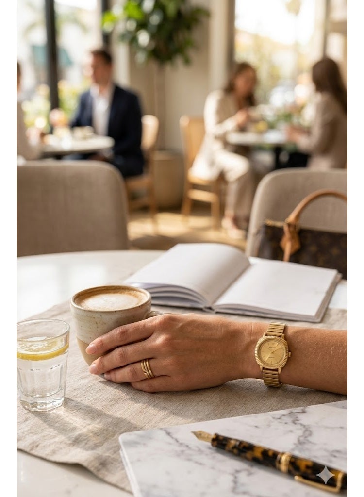 ROLUX  Vintage Style Petite Women's Watch - Gold Tone with Champagne Sunray Dial - Image 2