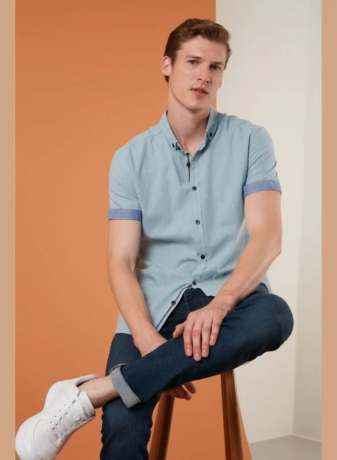 Buratti  Buratti Cotton Slim Fit Button-down Collar Short Sleeve Shirt Men's SHIRT CF21S112546 for Men | Best Price UAE