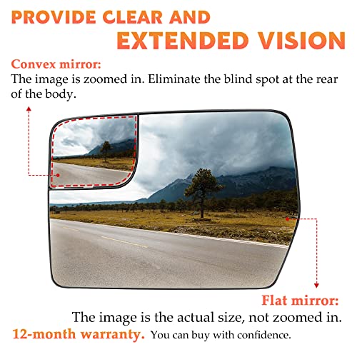 AEagle Left Driver Side Heated Mirror Glass Fits for Ford F-150 2011 2012 2013 2014 Blind Spot Convex Side View Replacement for BL3Z-17K707-E w/o Auto Dimming - Image 5