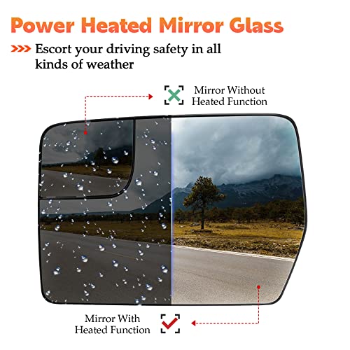 AEagle Left Driver Side Heated Mirror Glass Fits for Ford F-150 2011 2012 2013 2014 Blind Spot Convex Side View Replacement for BL3Z-17K707-E w/o Auto Dimming - Image 3