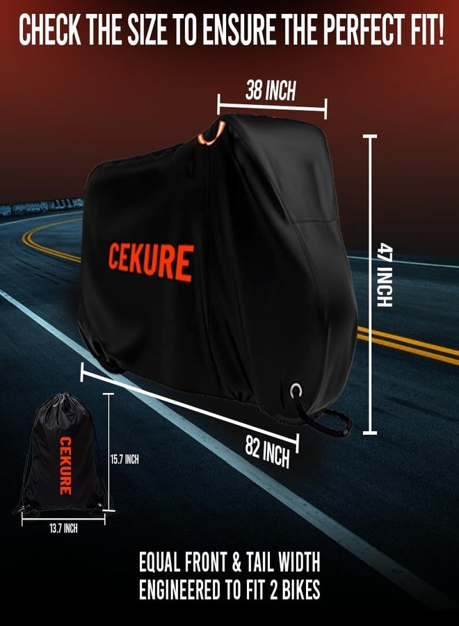 غطاء دراجة Cekure 600D مقاوم للماء للاستخدام الخارجي لدراجتين، مصنوع من قماش أكسفورد المقاوم للتمزق والرياح، غطاء تخزين خارجي للدراجات، غطاء ثابت للدراجات الكهربائية، يأتي مع حقيبة حمل - Image 2