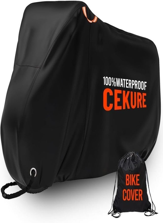 غطاء دراجة Cekure 600D مقاوم للماء للاستخدام الخارجي لدراجتين، مصنوع من قماش أكسفورد المقاوم للتمزق والرياح، غطاء تخزين خارجي للدراجات، غطاء ثابت للدراجات الكهربائية، يأتي مع حقيبة حمل - Image 1