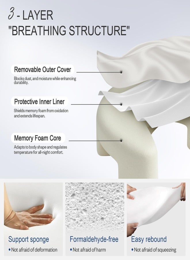 Jaxmoon Side Sleeper Pillow for Shoulder Pain Relief, Rotator Cuff Pillow with Arm Channels for Shoulder & Neck Support, Knee Pillow for Adults Between Legs, Ergonomic Memory Foam Pillow, Cream White - Image 3
