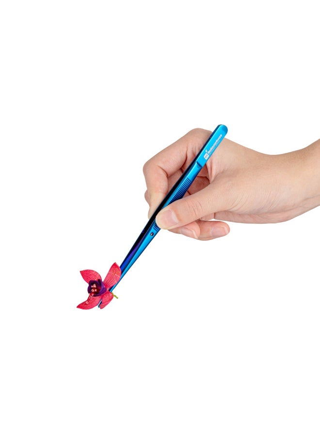 Restaurantware Perfect Point 6.3 Inch Food Tweezers, 1 Straight Kitchen Tweezers - Fine Point, Serrated Tips For Precision, Blue Stainless Steel Cooking Tweezers, For Seafood, Plating, Or Decorating  - Image 2