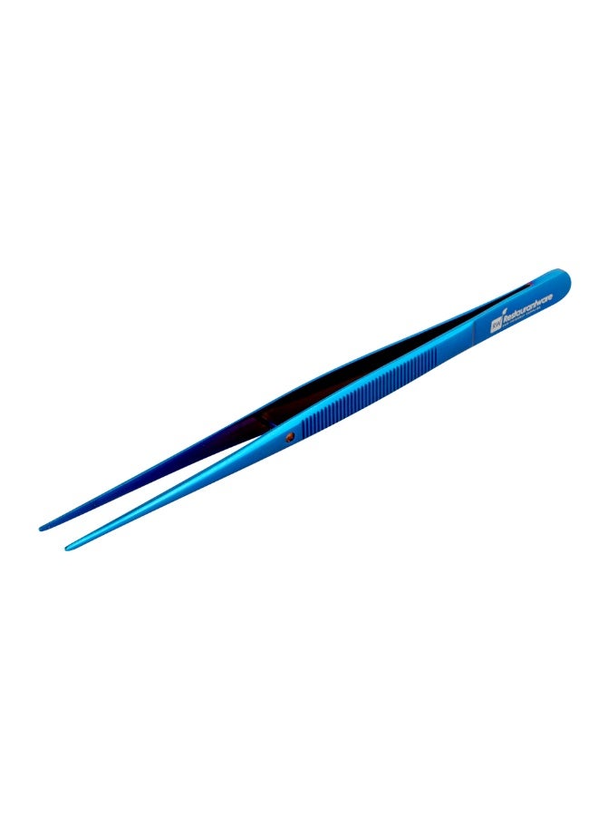 Restaurantware Perfect Point 6.3 Inch Food Tweezers, 1 Straight Kitchen Tweezers - Fine Point, Serrated Tips For Precision, Blue Stainless Steel Cooking Tweezers, For Seafood, Plating, Or Decorating  - Image 1