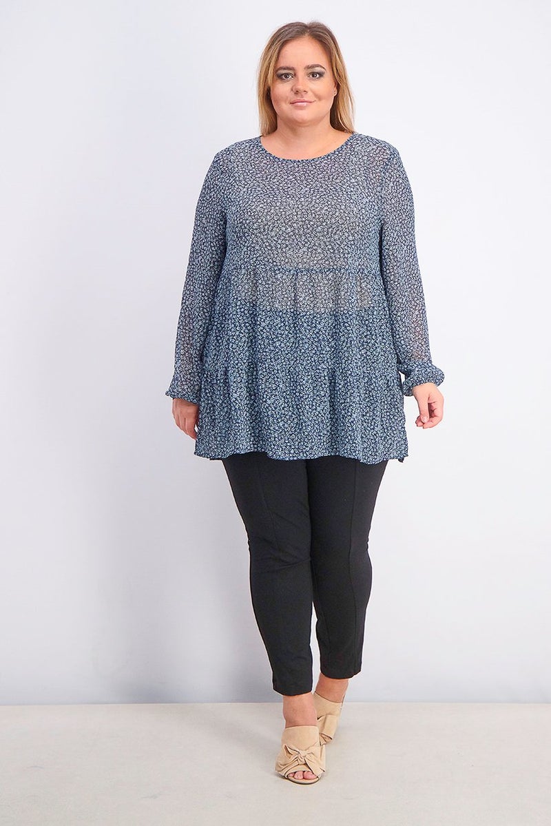 Tchibo Women Printed Long Sleeve Tunic Top, Navy  - Image 3