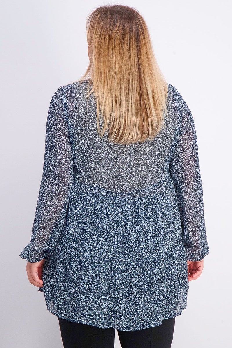 Tchibo Women Printed Long Sleeve Tunic Top, Navy  - Image 2
