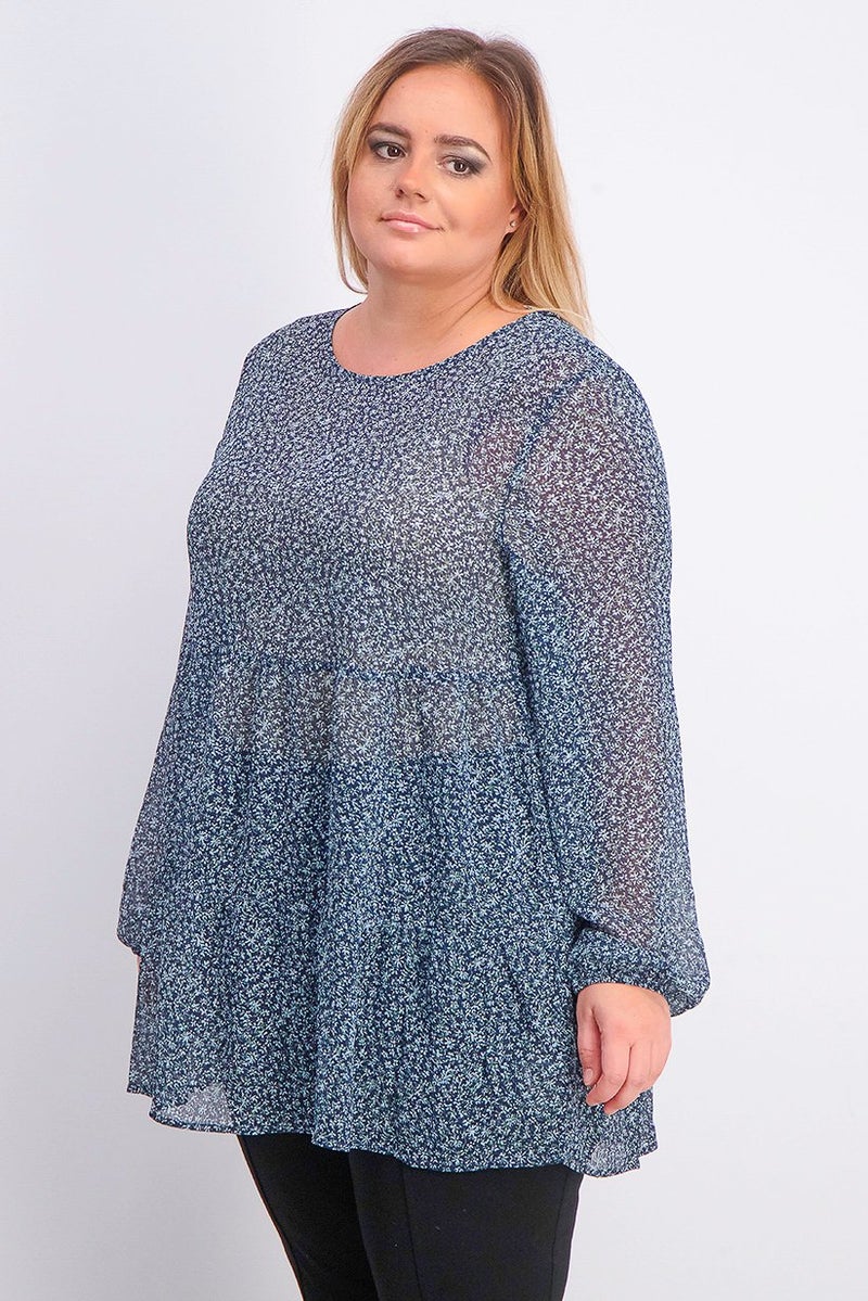 Tchibo Women Printed Long Sleeve Tunic Top, Navy  - Image 4