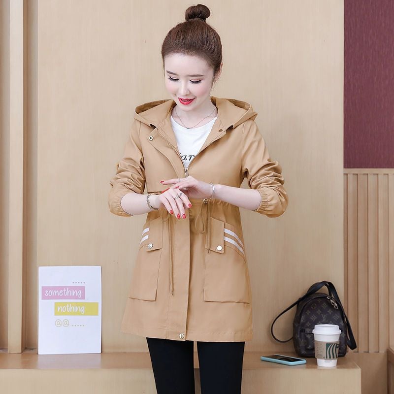 2023 Womens Padded Trench Coat Slim Fit Hooded Autumn khaki [with lining not fleece-lined]]