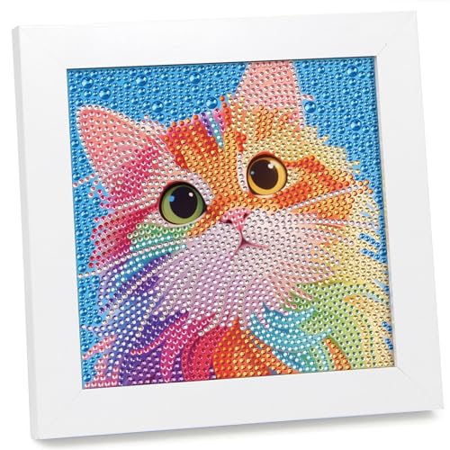 geesfayan Diamond Art Kits for Kids Ages 8-12,6 Inch DIY Gem Art Painting with 7 Inch Frame, Complete Starter Kit for Beginners, Creative Arts & Crafts Gift for Girls & Boys (Colorful Cat) - Image 1