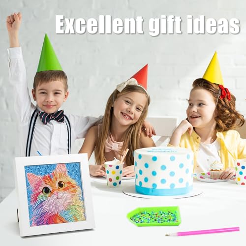 geesfayan Diamond Art Kits for Kids Ages 8-12,6 Inch DIY Gem Art Painting with 7 Inch Frame, Complete Starter Kit for Beginners, Creative Arts & Crafts Gift for Girls & Boys (Colorful Cat) - Image 5