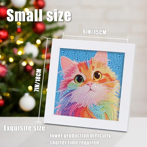 geesfayan Diamond Art Kits for Kids Ages 8-12,6 Inch DIY Gem Art Painting with 7 Inch Frame, Complete Starter Kit for Beginners, Creative Arts & Crafts Gift for Girls & Boys (Colorful Cat) - Image 4