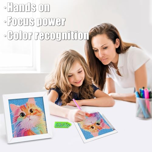 geesfayan Diamond Art Kits for Kids Ages 8-12,6 Inch DIY Gem Art Painting with 7 Inch Frame, Complete Starter Kit for Beginners, Creative Arts & Crafts Gift for Girls & Boys (Colorful Cat) - Image 2