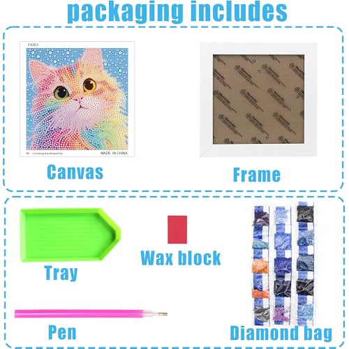 geesfayan Diamond Art Kits for Kids Ages 8-12,6 Inch DIY Gem Art Painting with 7 Inch Frame, Complete Starter Kit for Beginners, Creative Arts & Crafts Gift for Girls & Boys (Colorful Cat) - Image 3