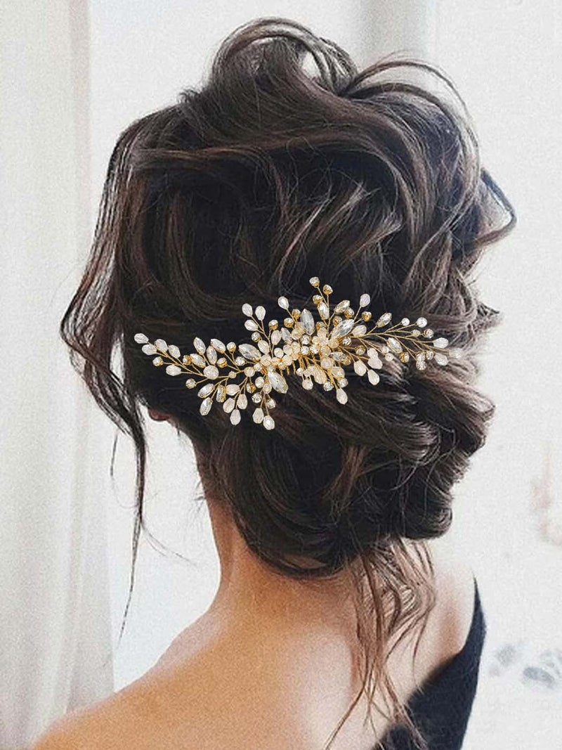 Unicra Bride Wedding Hair Comb Rhinestone Bridal Headpiece Crystal Hair Accessories Hair Piece Jewelry for Women and Girls Gold