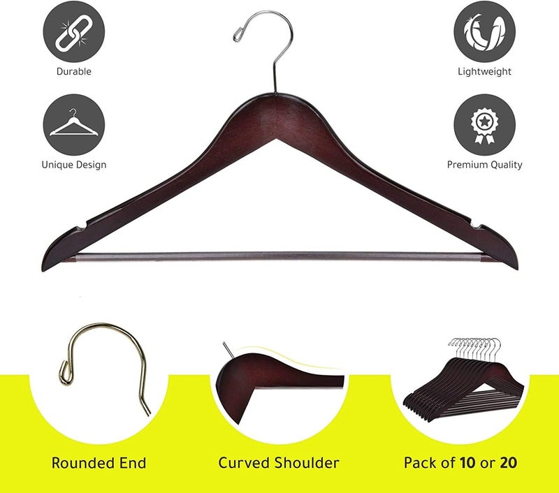 Quality Hangers 90 Quality Wooden Hangers - Slightly Curved Mahogany Hanger - Solid Wood Coat Hangers with Stylish Chrome Hooks - Heavy-Duty Clothes, Jacket, Shirt, Pants, Suit Hangers - Image 5
