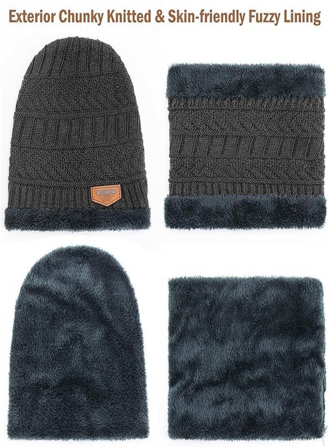 FF Unisex Winter Knit Beanie Cap Hat Neck Warmer Scarf with Woolen Gloves Set - Winterwear Combo Set of Woolen Cap Scarf & Gloves, Free Size, Black - Image 4