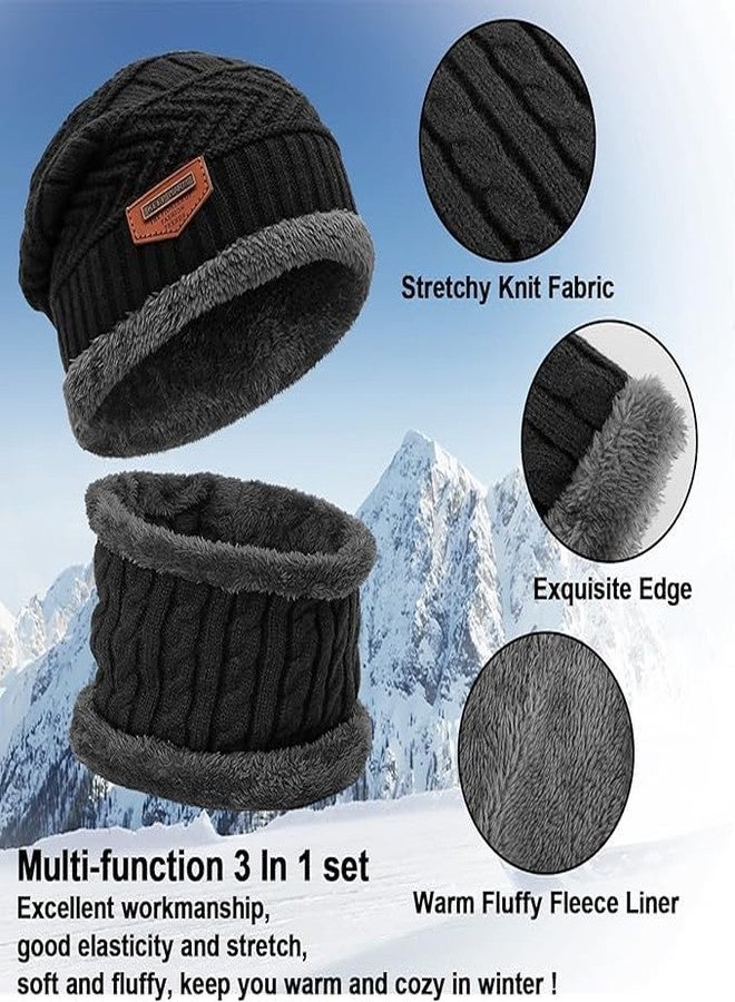 FF Unisex Winter Knit Beanie Cap Hat Neck Warmer Scarf with Woolen Gloves Set - Winterwear Combo Set of Woolen Cap Scarf & Gloves, Free Size, Black - Image 3