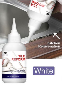 ASHILE 150ML Tile Grout Paint Filler Tube Grout Caulk Sealant Glue Sealer For Bathroom Shower Kitchen Ceramic Tile Repair Restore And Renew Tile Joints Line Gaps Replace Grout Pen, White  - Image 1