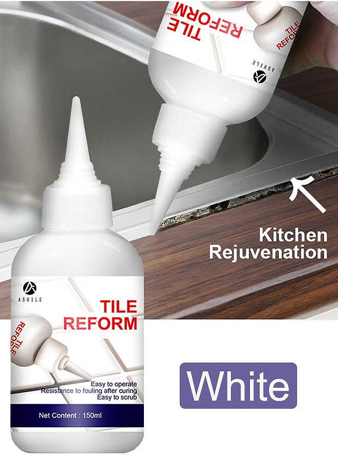 ASHILE 150ML Tile Grout Paint Filler Tube Grout Caulk Sealant Glue Sealer For Bathroom Shower Kitchen Ceramic Tile Repair Restore And Renew Tile Joints Line Gaps Replace Grout Pen, White  - Image 1