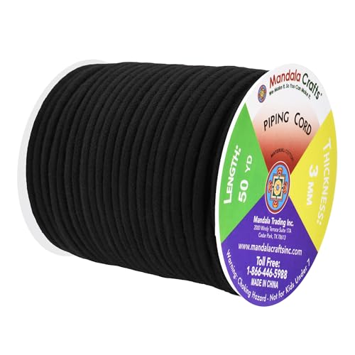 Mandala Crafts Black Soft Replacement Drawstring Cords for Sweatpants Bags - Piping Cord for Sewing Upholstery - 50 Yds 3mm Cotton Cording Macrame Rope Corset Strings - Image 2