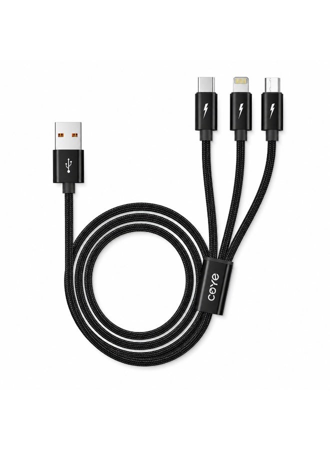 كابل شحن سريع COYE CM-20 ثلاثة في واحد USB-A إلى Type-C وMicro USB وLightning بطول 1.2 متر، أسود - Image 3