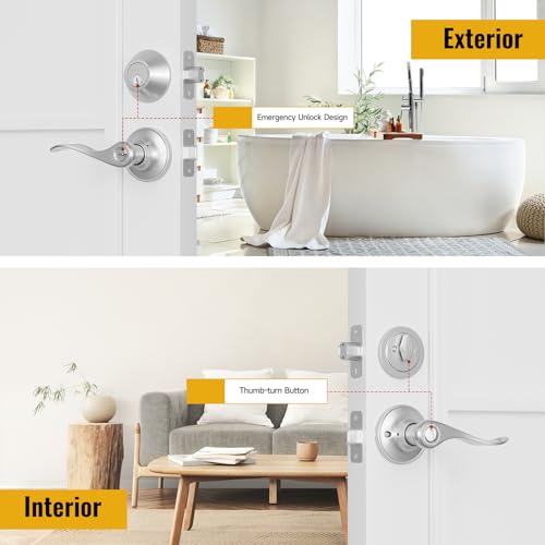 HOSOM Keyed Alike Front Door Lever Lockset with Single Cylinder Deadbolt, Entry Door Lock Set Exterior Door Knob with Lock and Deadbolt, Satin Nickel Finished Door Handle with Wave Style - Image 5