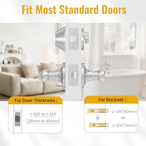 HOSOM Keyed Alike Front Door Lever Lockset with Single Cylinder Deadbolt, Entry Door Lock Set Exterior Door Knob with Lock and Deadbolt, Satin Nickel Finished Door Handle with Wave Style - Image 4