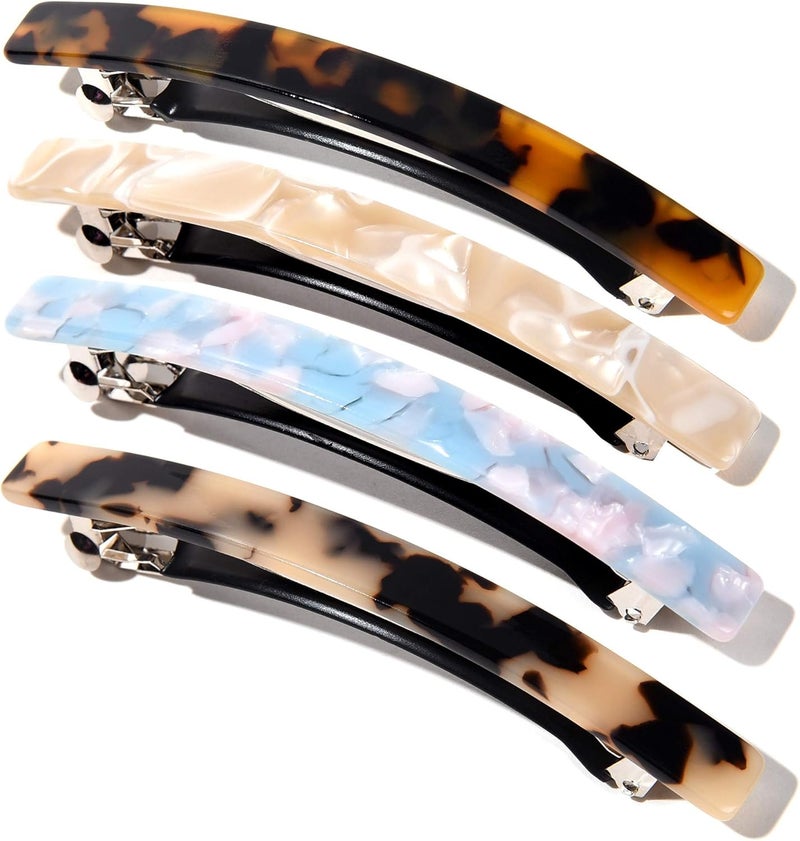 Fsmiling Hair Barrettes for Women French Hair Barrette Clip Large Acetate Hair Clips Barrette No Slip Hair Accessories 4-Pack - Image 1