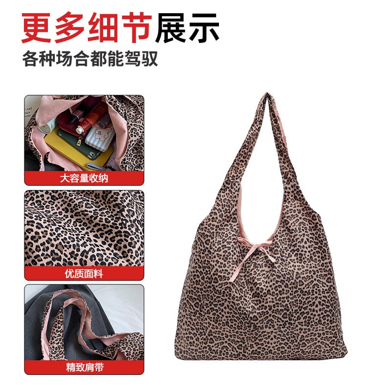 One-Shoulder Leopard Print Large Capacity Brown High-Value Daily Commuter Tote Bag Women'S Canvas Vintage Handbag - Image 4