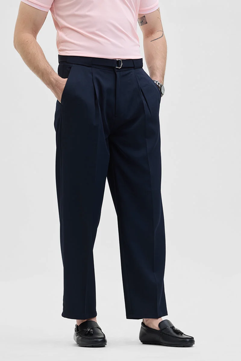 SNITCH بنطلون كوري واسع باللون الكحلي