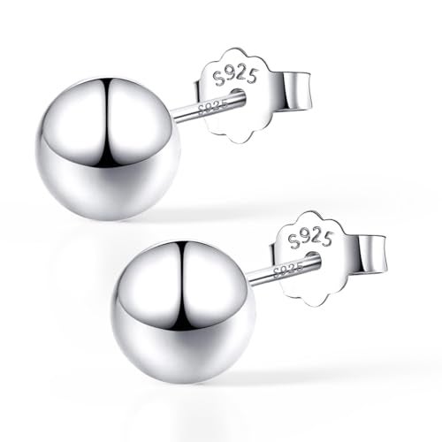 EVERU 925 Sterling Silver Ball Stud Earrings Available in 3mm-10mm,Classic Round Ball Studs Hypoallergenic Jewelry (8mm) - Image 1