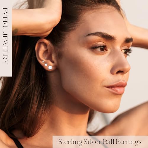 EVERU 925 Sterling Silver Ball Stud Earrings Available in 3mm-10mm,Classic Round Ball Studs Hypoallergenic Jewelry (8mm) - Image 3